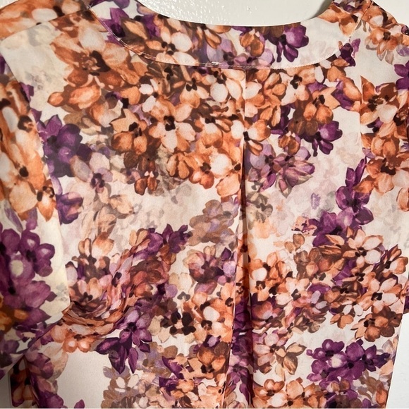 Premise Floral V-Neck Blouse Purple Orange - Picture 12 of 14